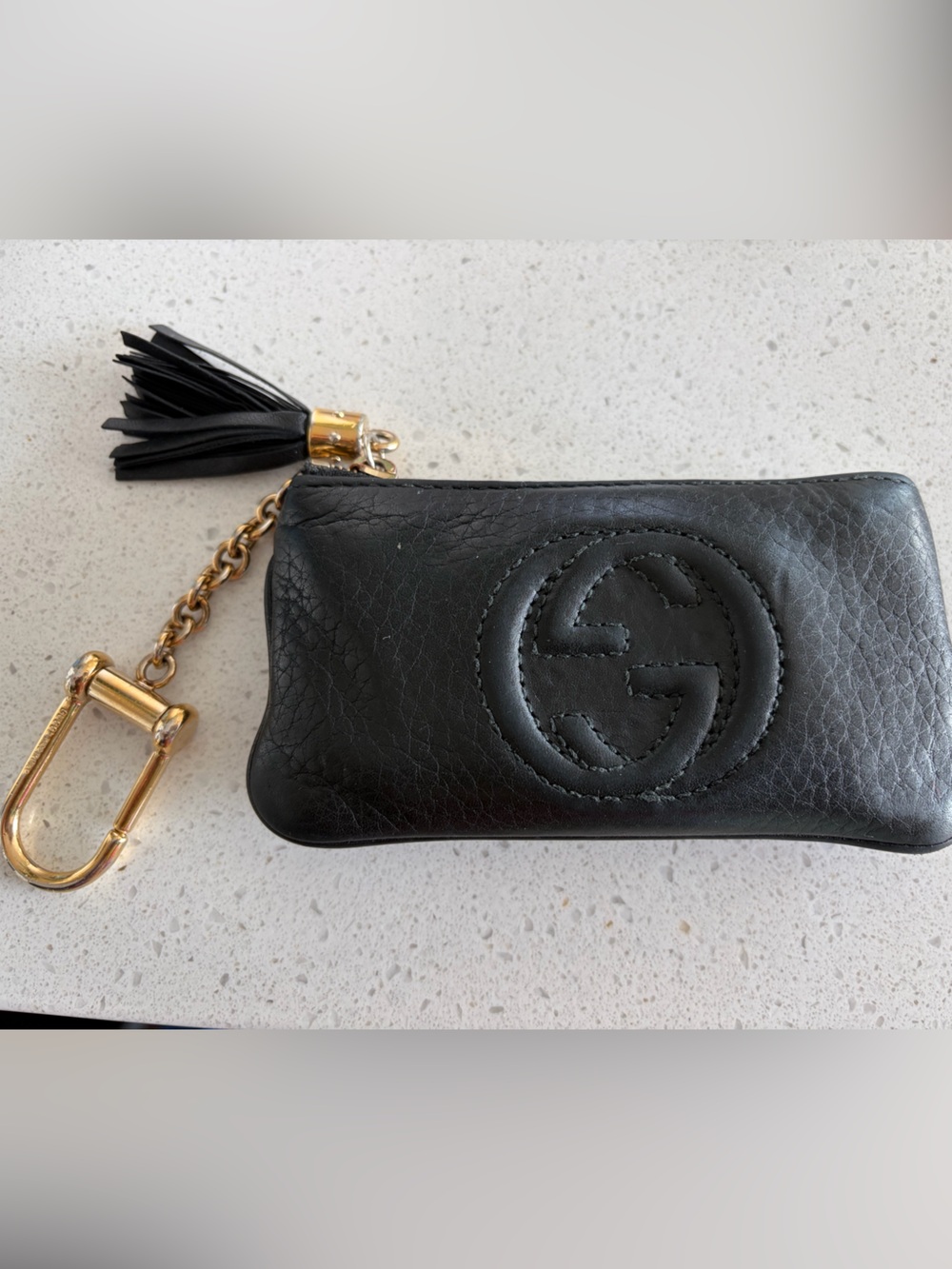 Gucci Soho Key Pouch Leather Tassel Key Case with Gold Hardware